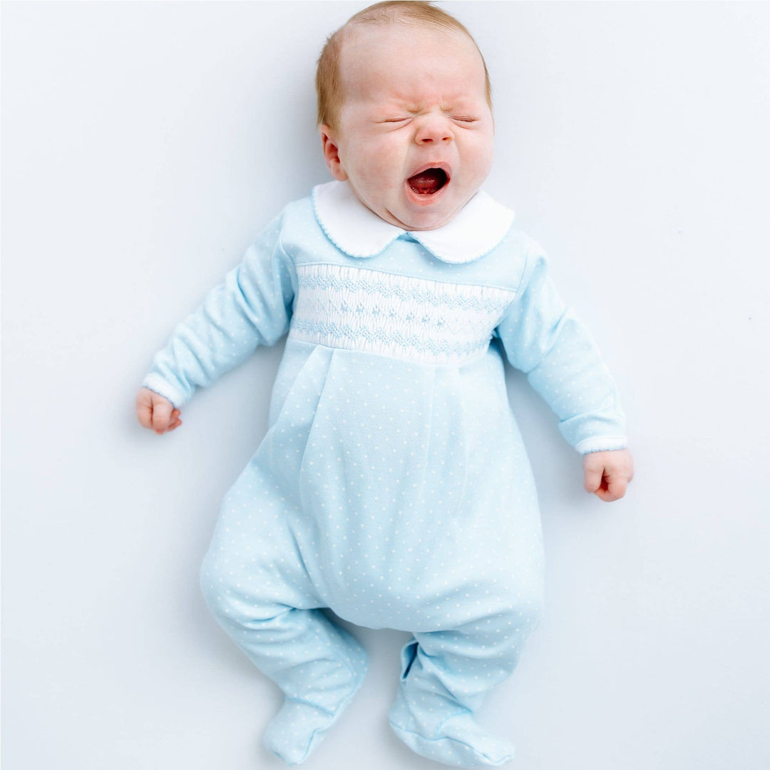 Luca's Classics Smocked Footie - Light Blue