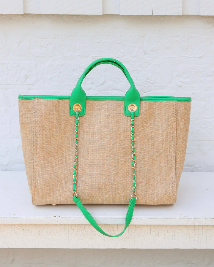 Missy Tote Natural Kelly Green