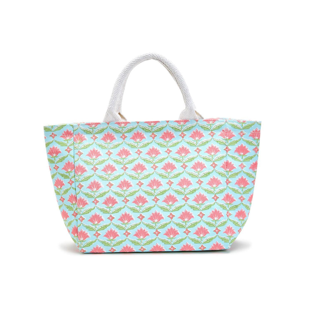 Floral Block Print Thermal Lunch Tote Bag