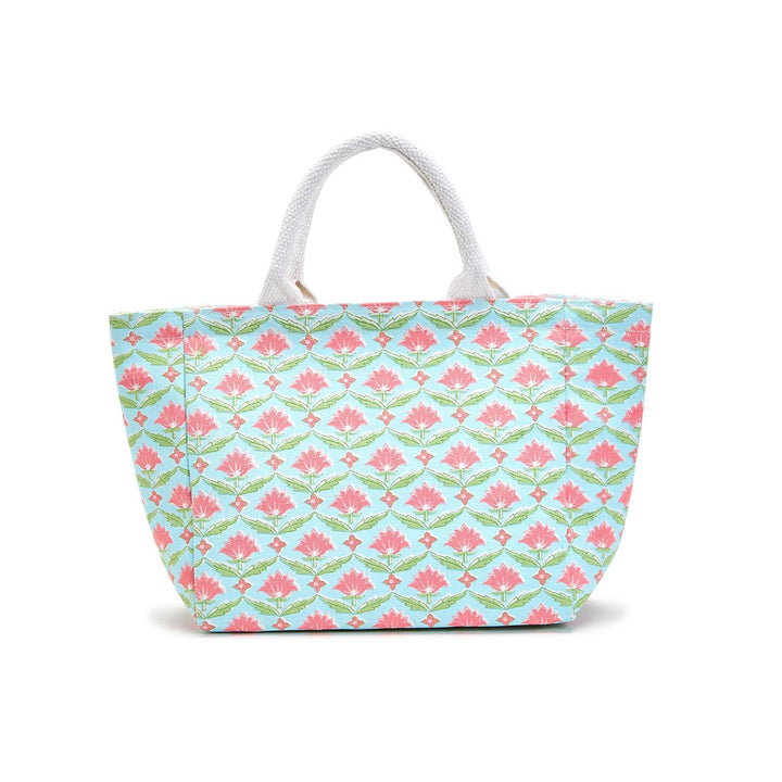 Floral Block Print Thermal Lunch Tote Bag