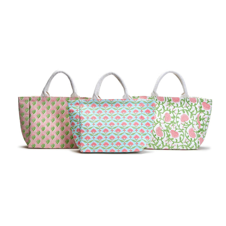 Floral Block Print Thermal Lunch Tote Bag