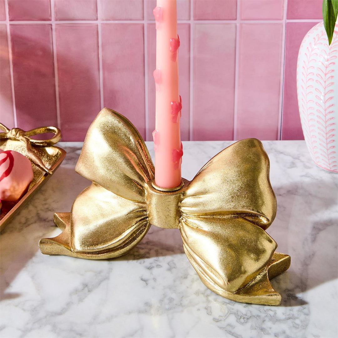 Large Gold Bow Taper Candleholder