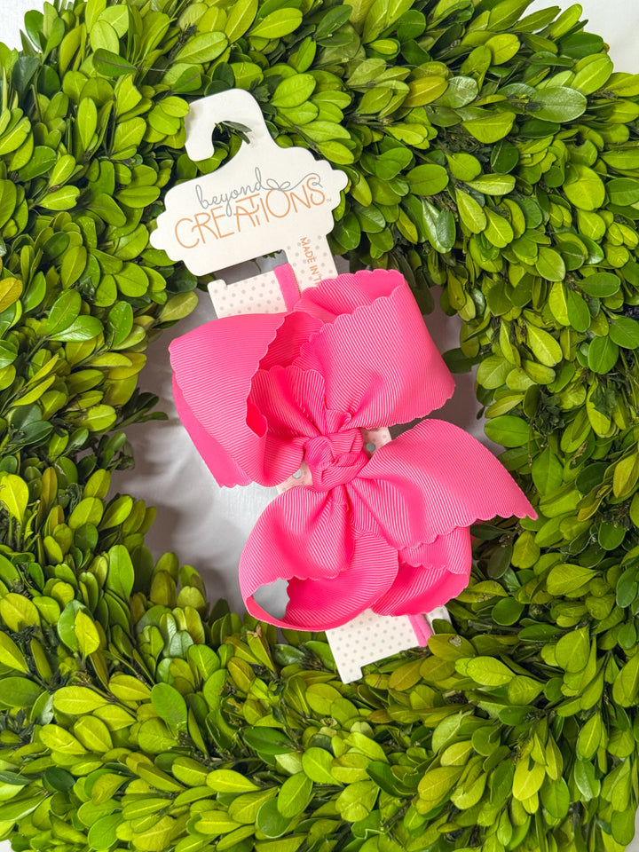 1/4" Nylon Headband W/Scalloped Bow 5.5"