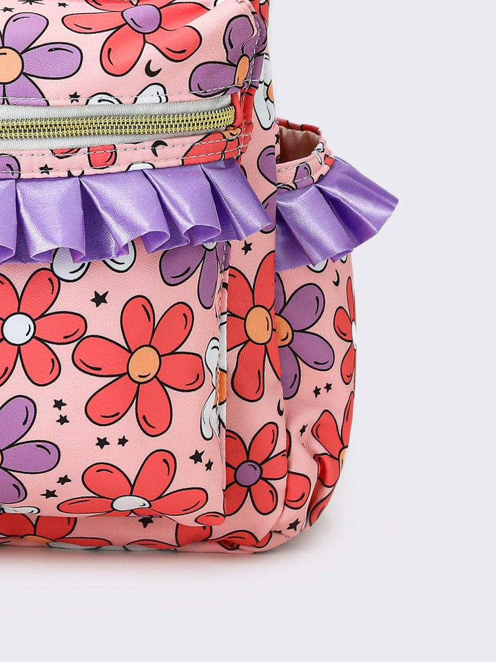 Flower Printed Girls Ruffle Backpack