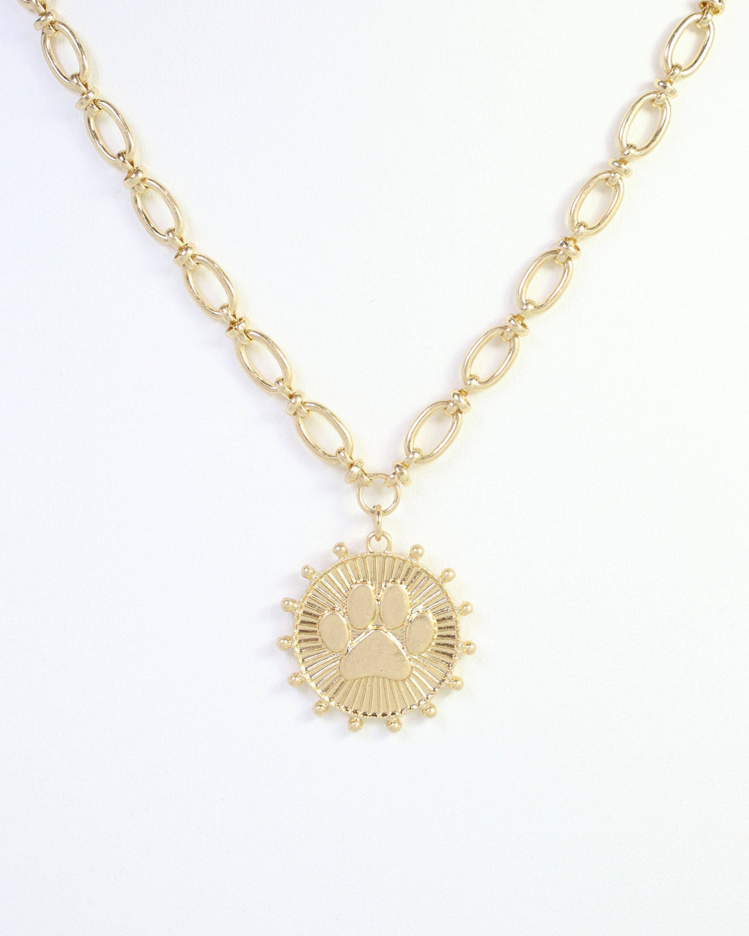 Carmen Coin Necklace Paw Print Worn Gold