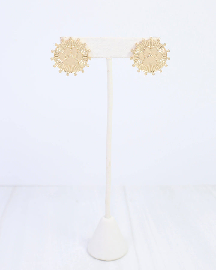Carmen Coin Earring Paw Print Worn Gold
