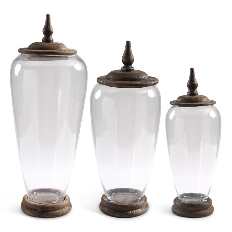 Glass Jar W/Wood Base And Lid