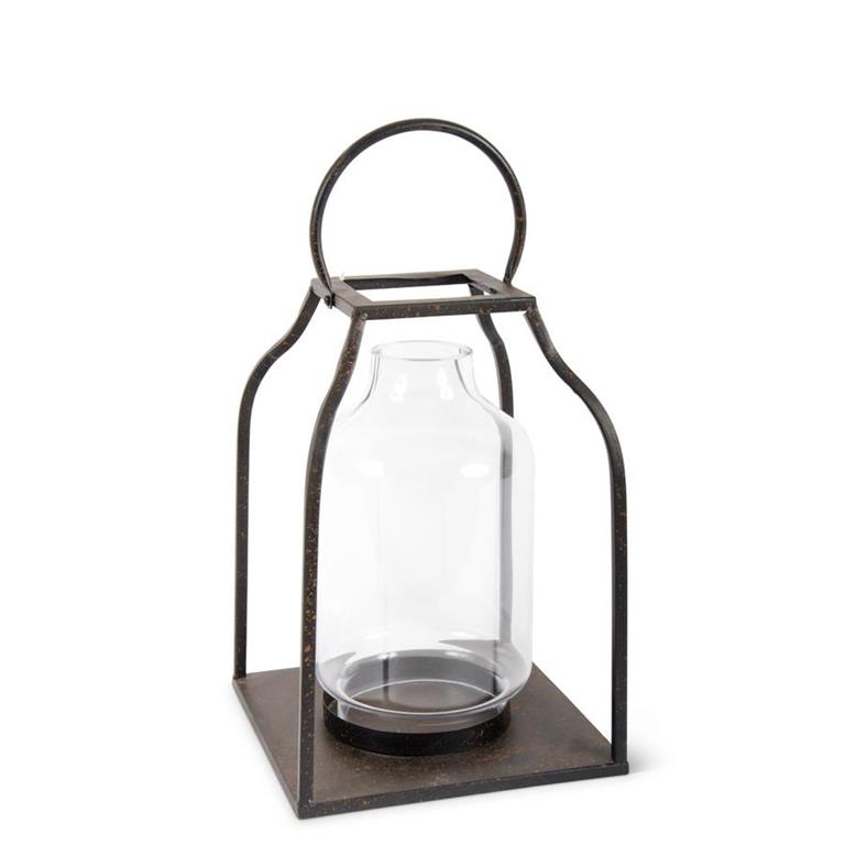Speckled Bronze Metal Trapezoid Lantern