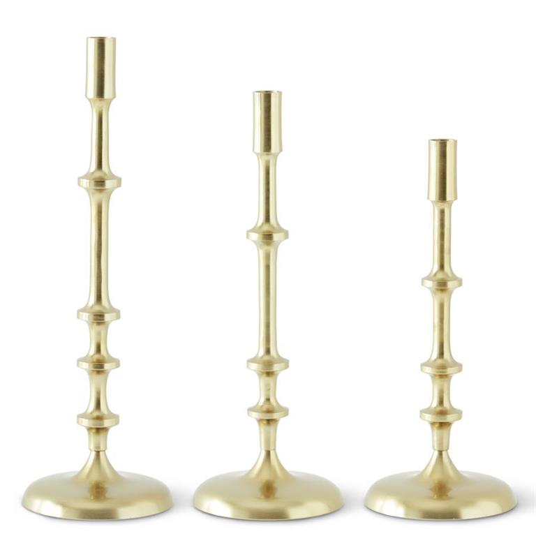 Gold Metal Ribbed Candlesticks